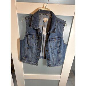 Womens Denim Vest Loft Size L Button-Up Front Pockets Cotton Blue Jean     26-34